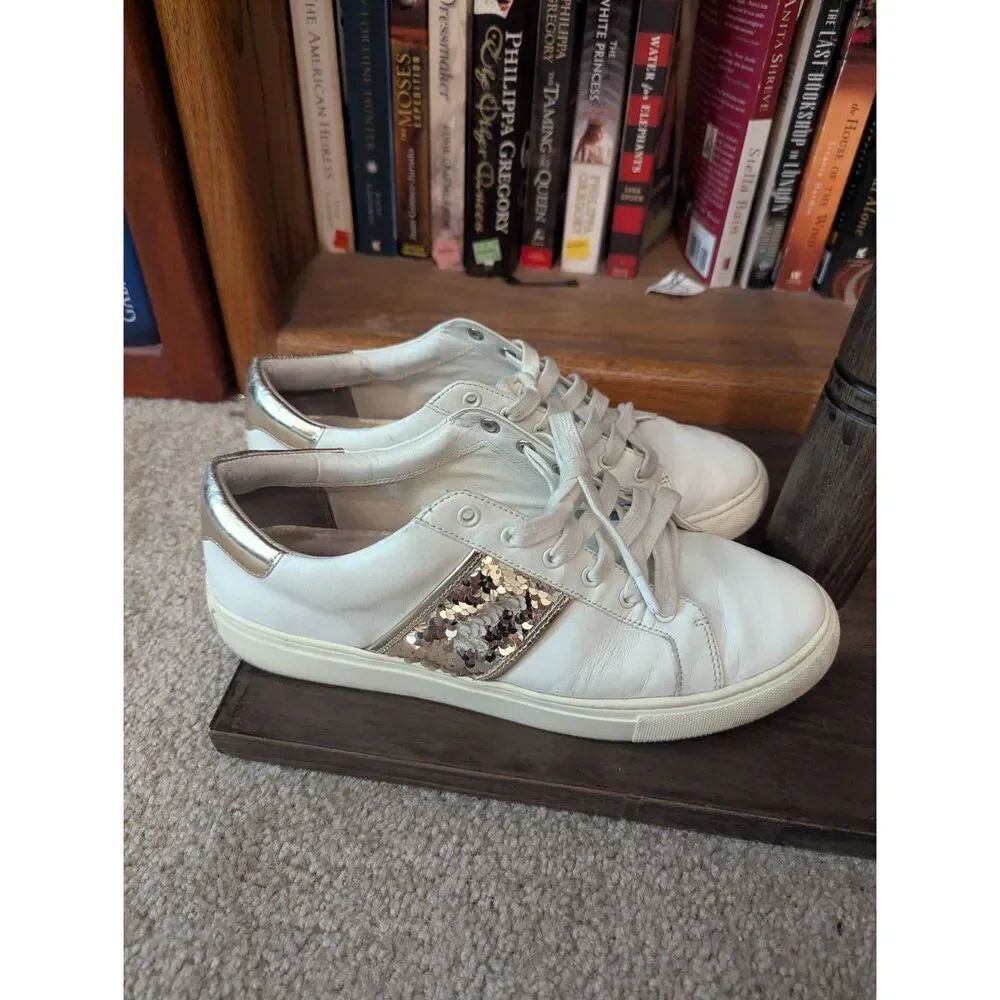 Tory Burch women's carter Sequin glittery lace up leather upper sneakers 7.5